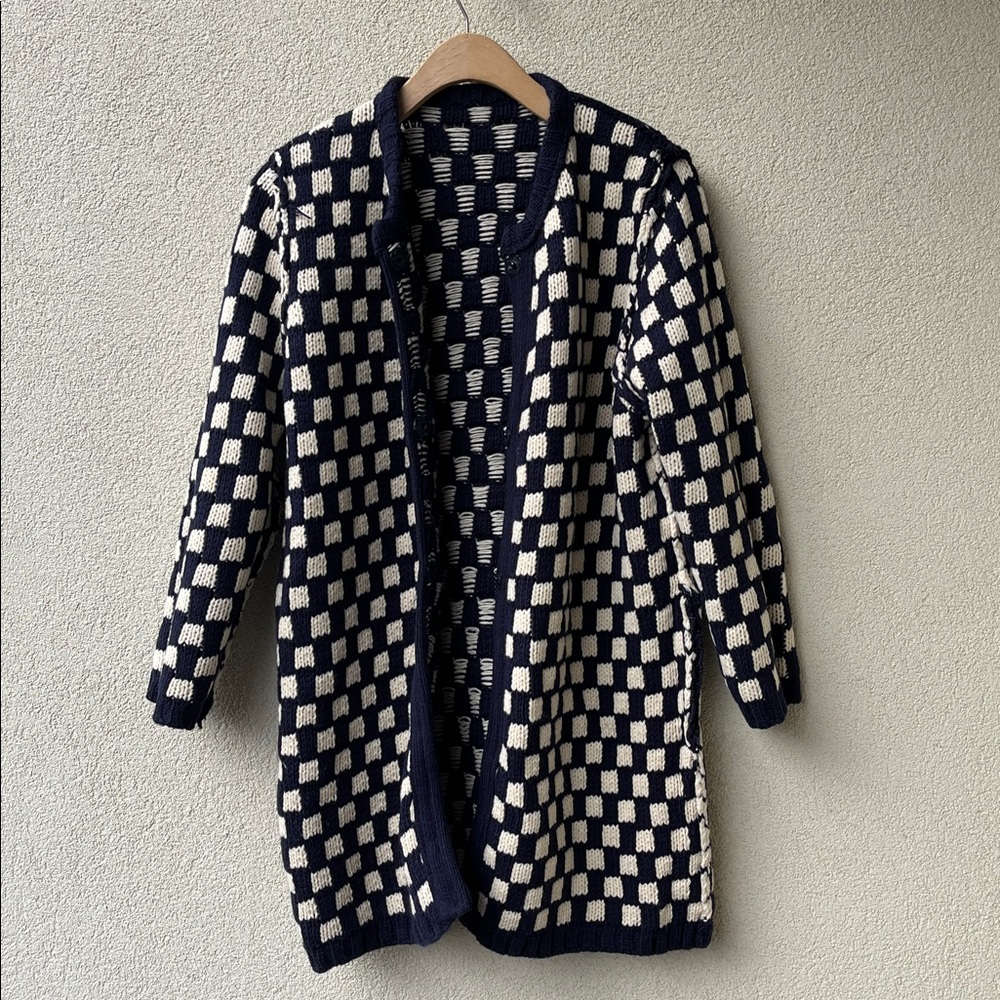 Long Checked Chunky Knit Cardigan/Coatigan